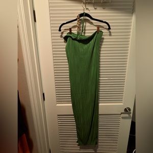 Women's Plain Textured Chain Decor Asymmetrical Neck Bodycon Dress (Never worn)